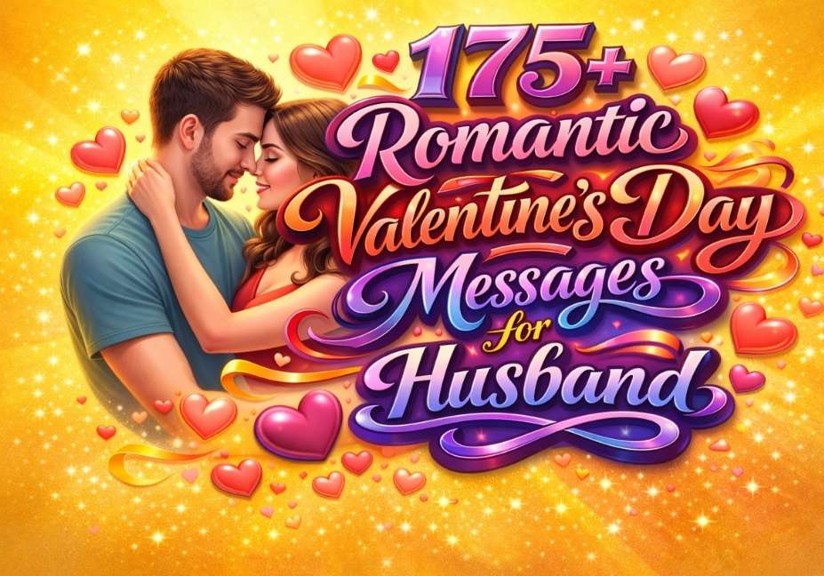 Romantic couple Valentine’s Day messages for husband 3D calligraphy design on bright yellow background.