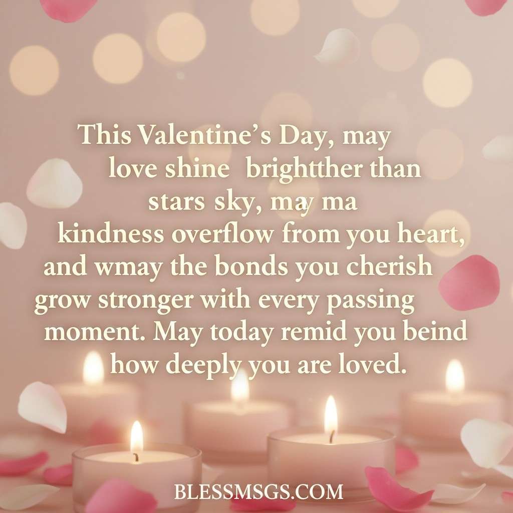 Candles and hearts with Valentine's Day blessing about love shining brighter than stars