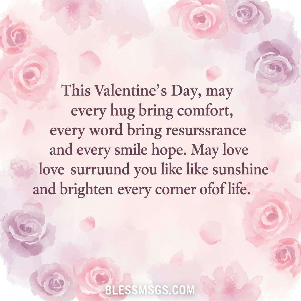 Watercolor roses with Valentine's Day blessing for comfort and hope