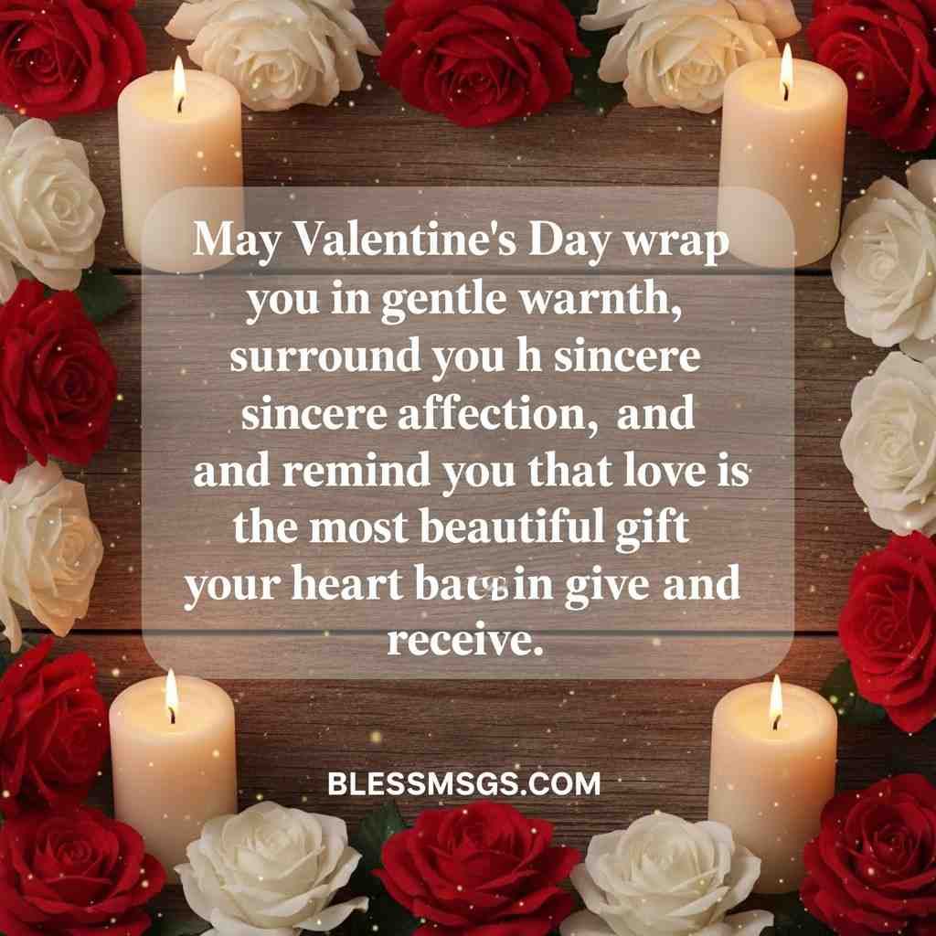 Candles and roses with Valentine's Day message about gentle warmth