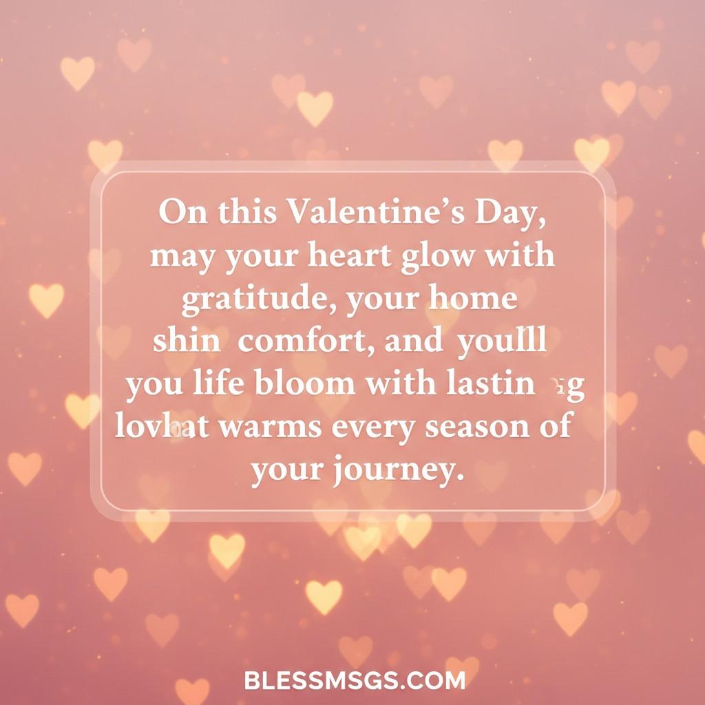 Pink hearts background with Valentine's Day blessing for gratitude and comfort
