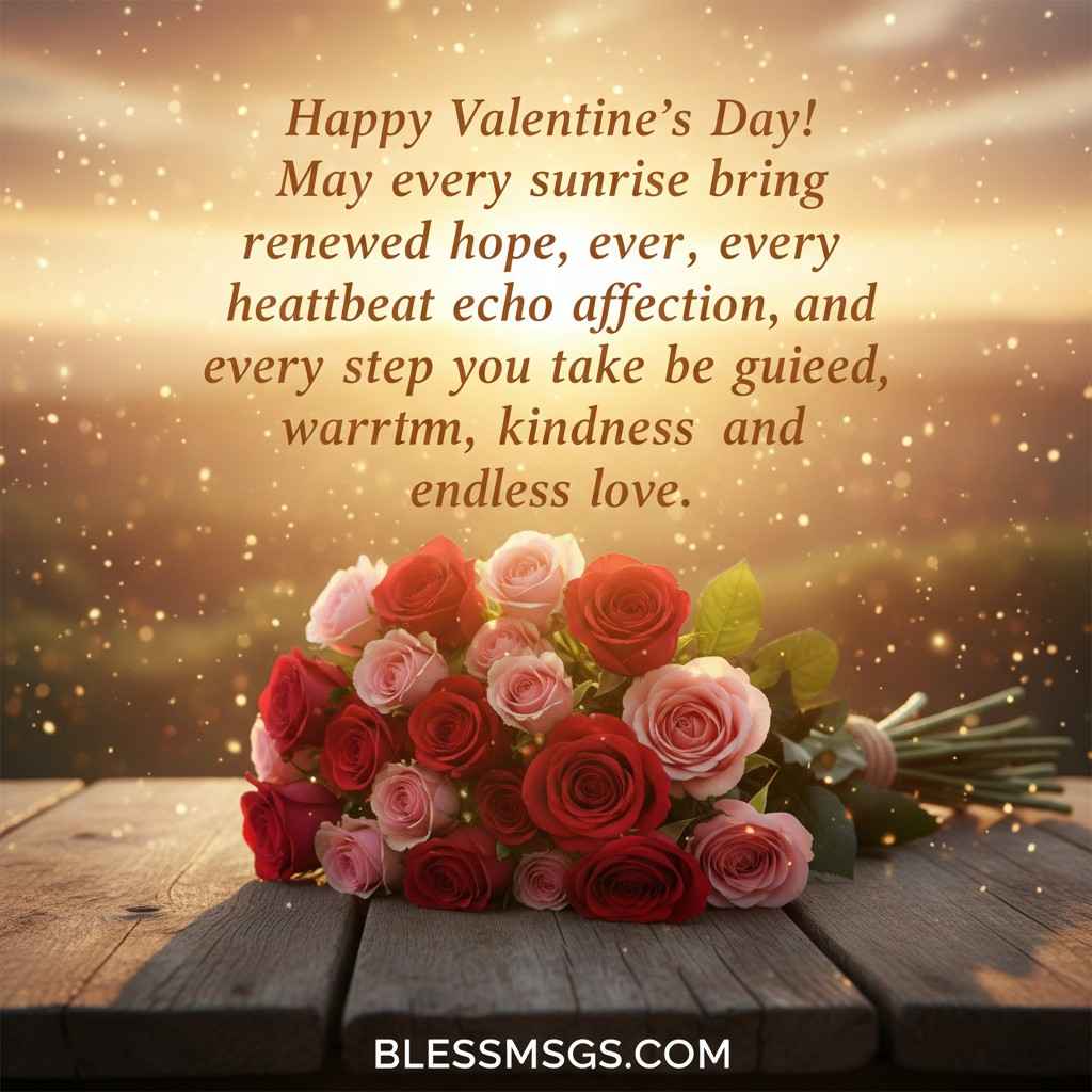 Bouquet of roses with Valentine's Day wishes for hope and affection