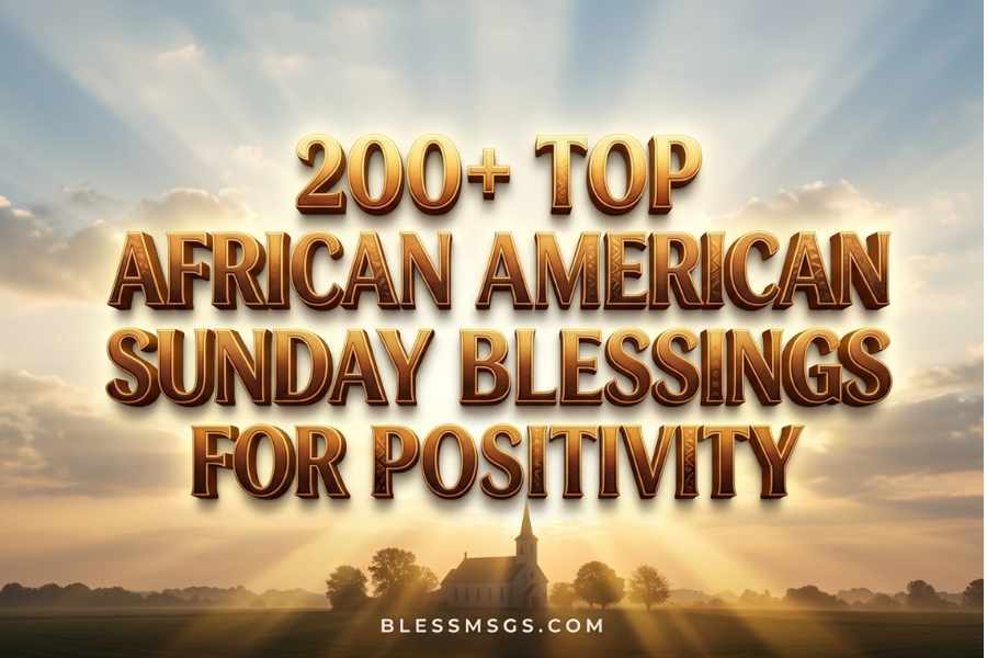 Church at sunrise with golden text announcing African American Sunday blessings
